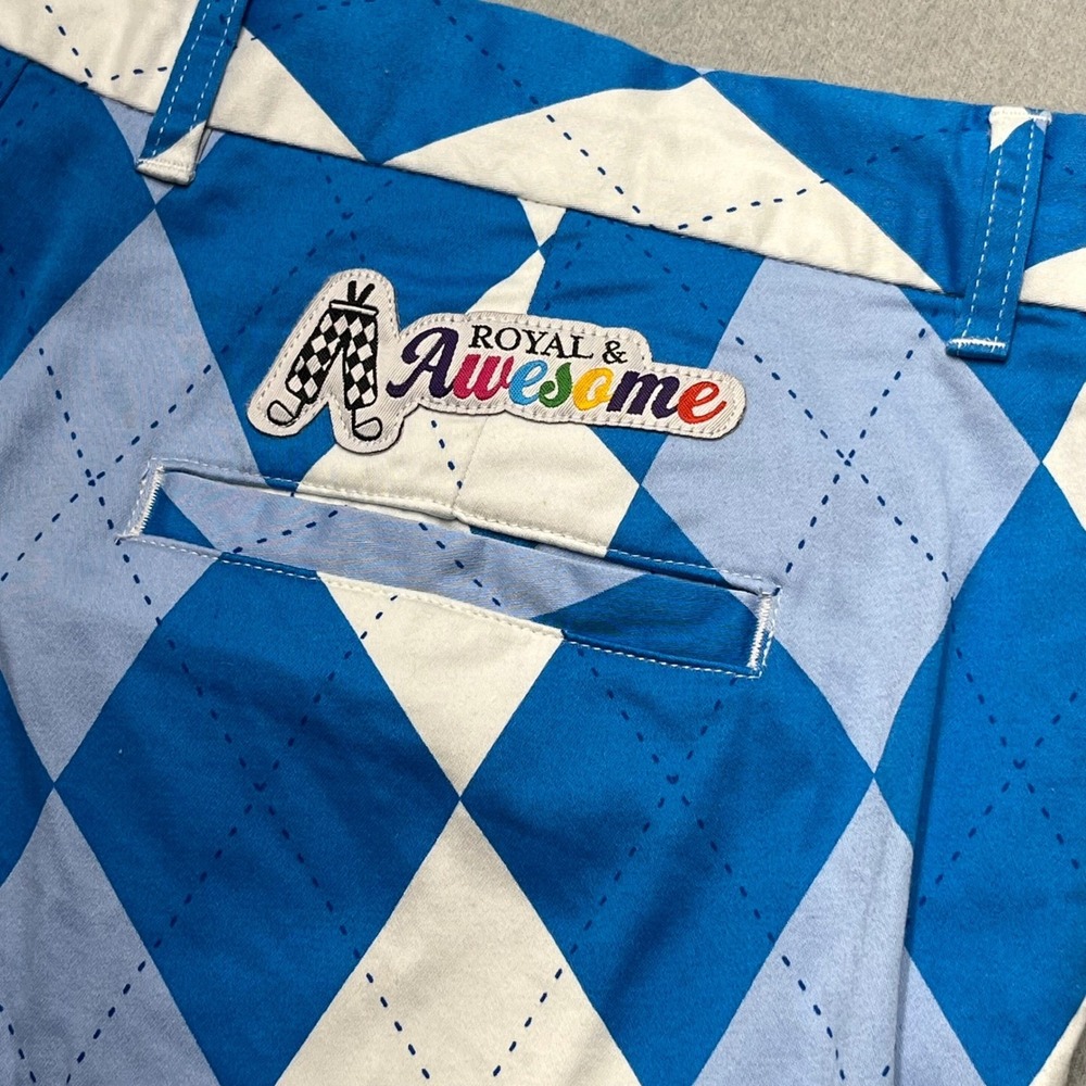 Royal & Awesome Men's Golf Pants Blue White‎ Argyle Pattern Size 34x32